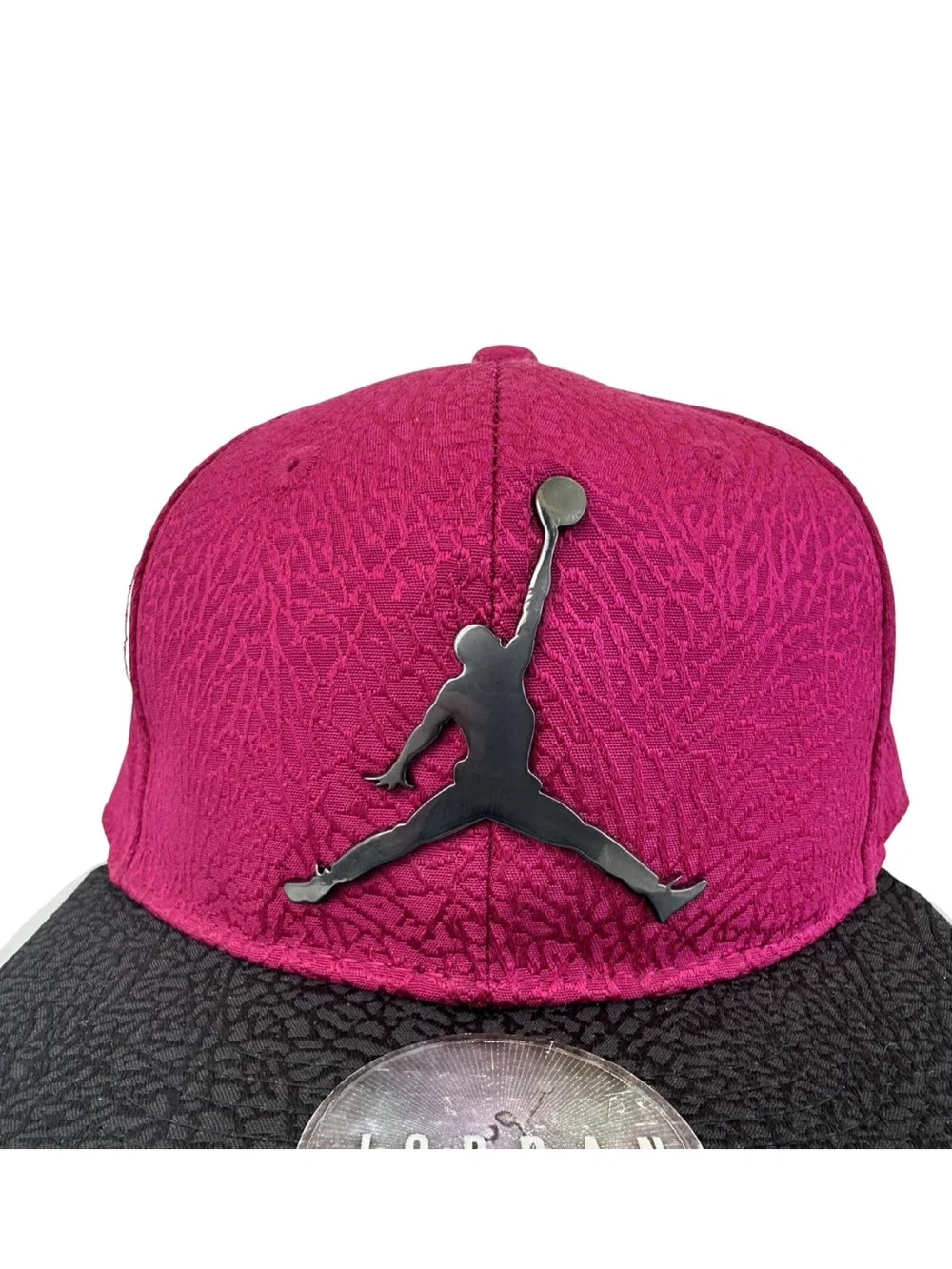 Jordan Snapback Hat in Magenta and Black with Elephant Print